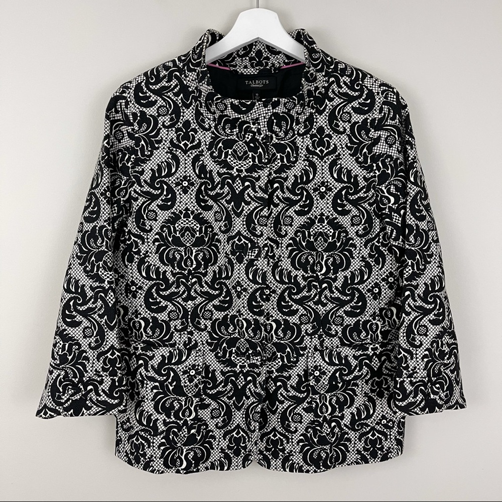 Talbots Lace Print Stretch Cotton 3/4 Sleeve Blazer Jacket